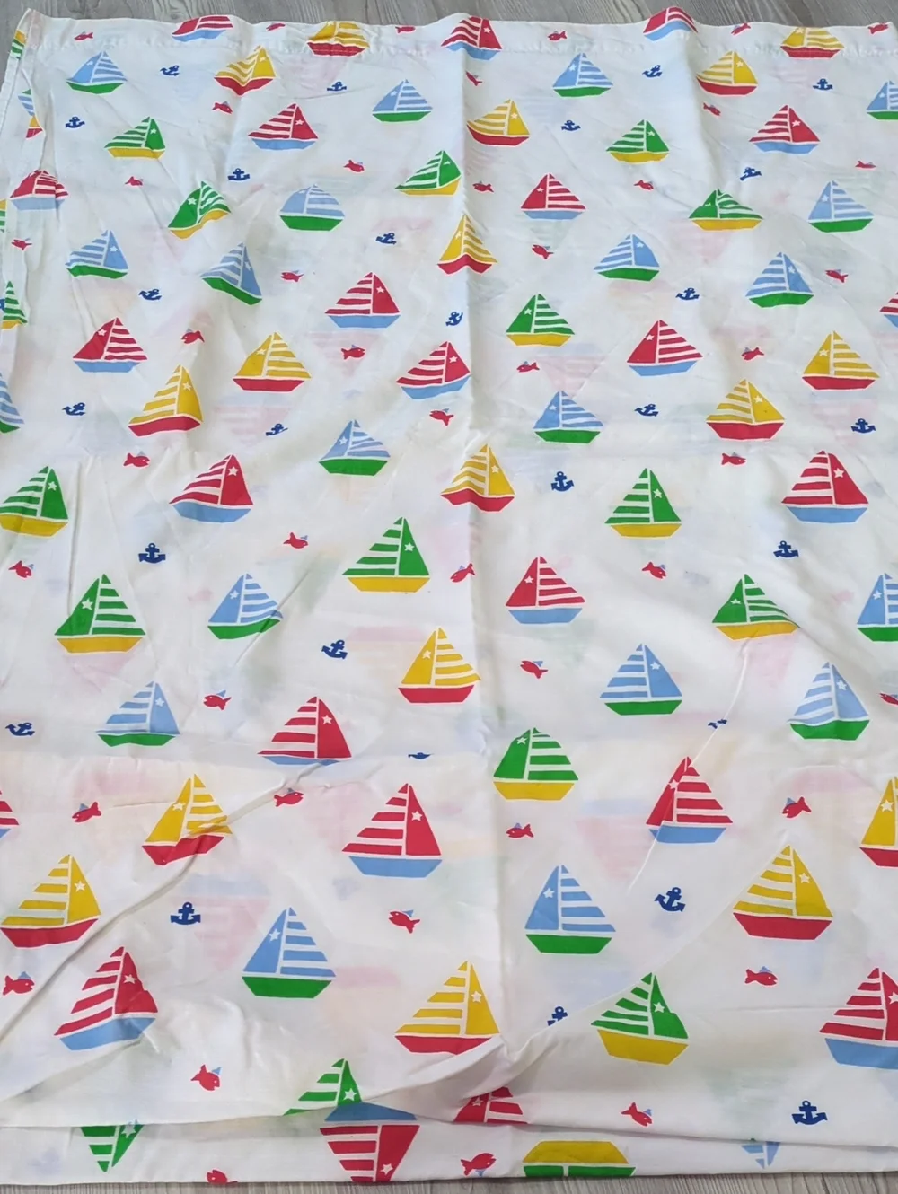 Vintage 90s Welswood Sailboat Sheet Fabric Craft Lot Nautical Y2K Cotton Blend